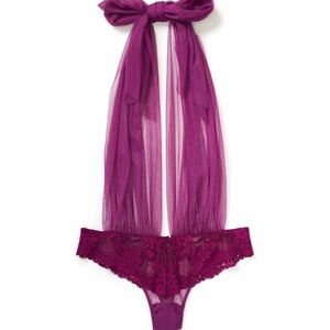 Adore Me Lace Plunging Halter Bodysuit 1X Magenta-Purple Lingerie